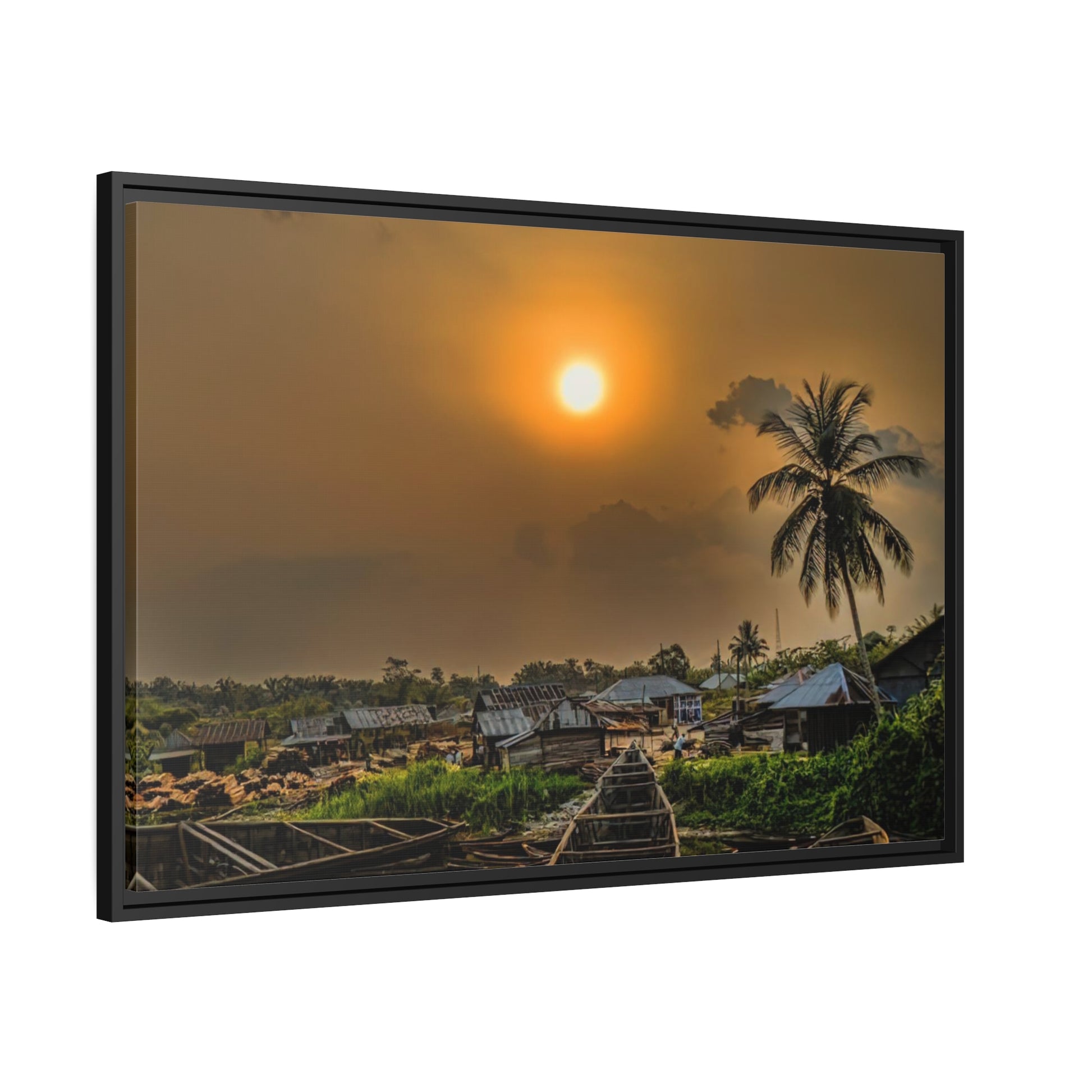 Framed Canvas : Village Sunset