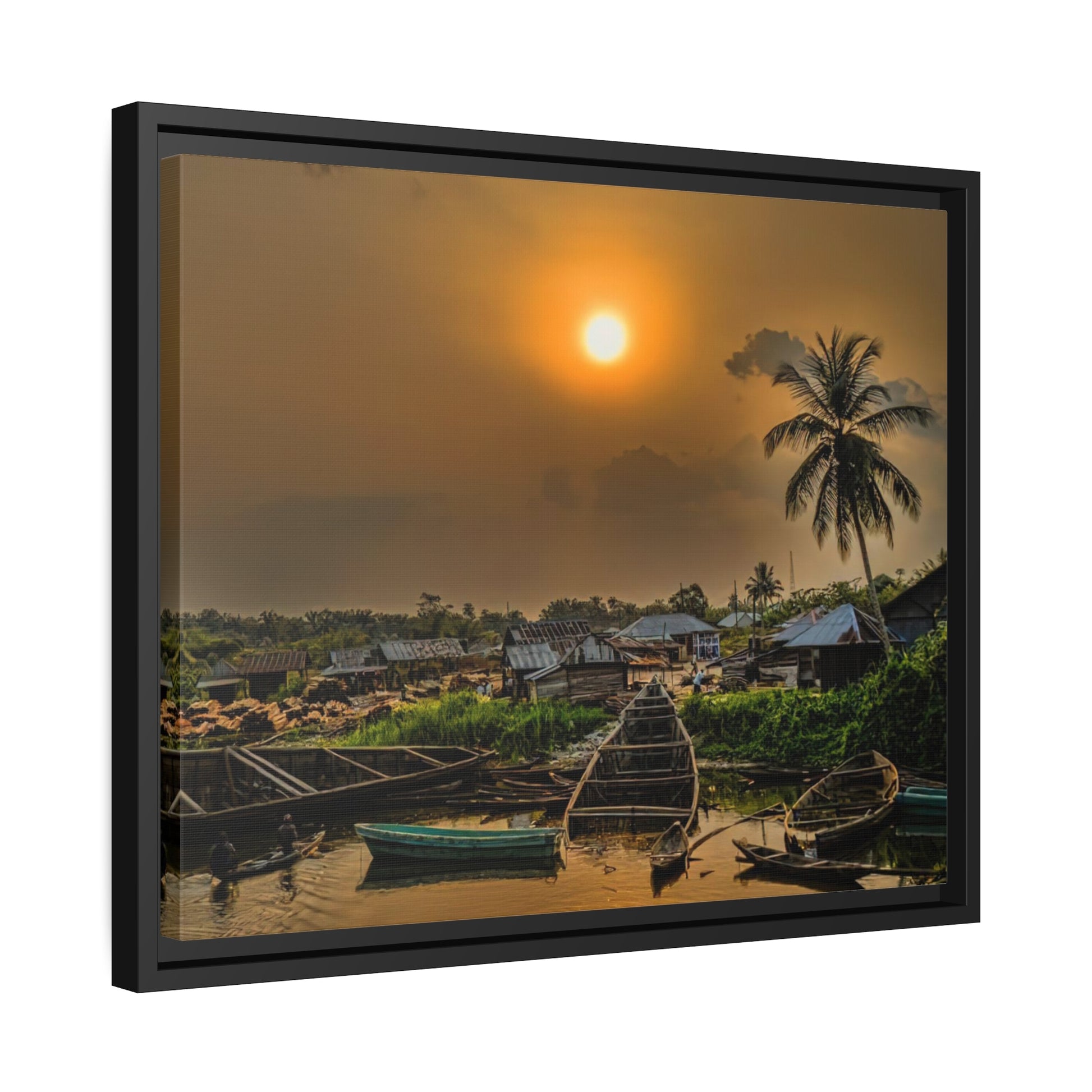 Framed Canvas : Village Sunset