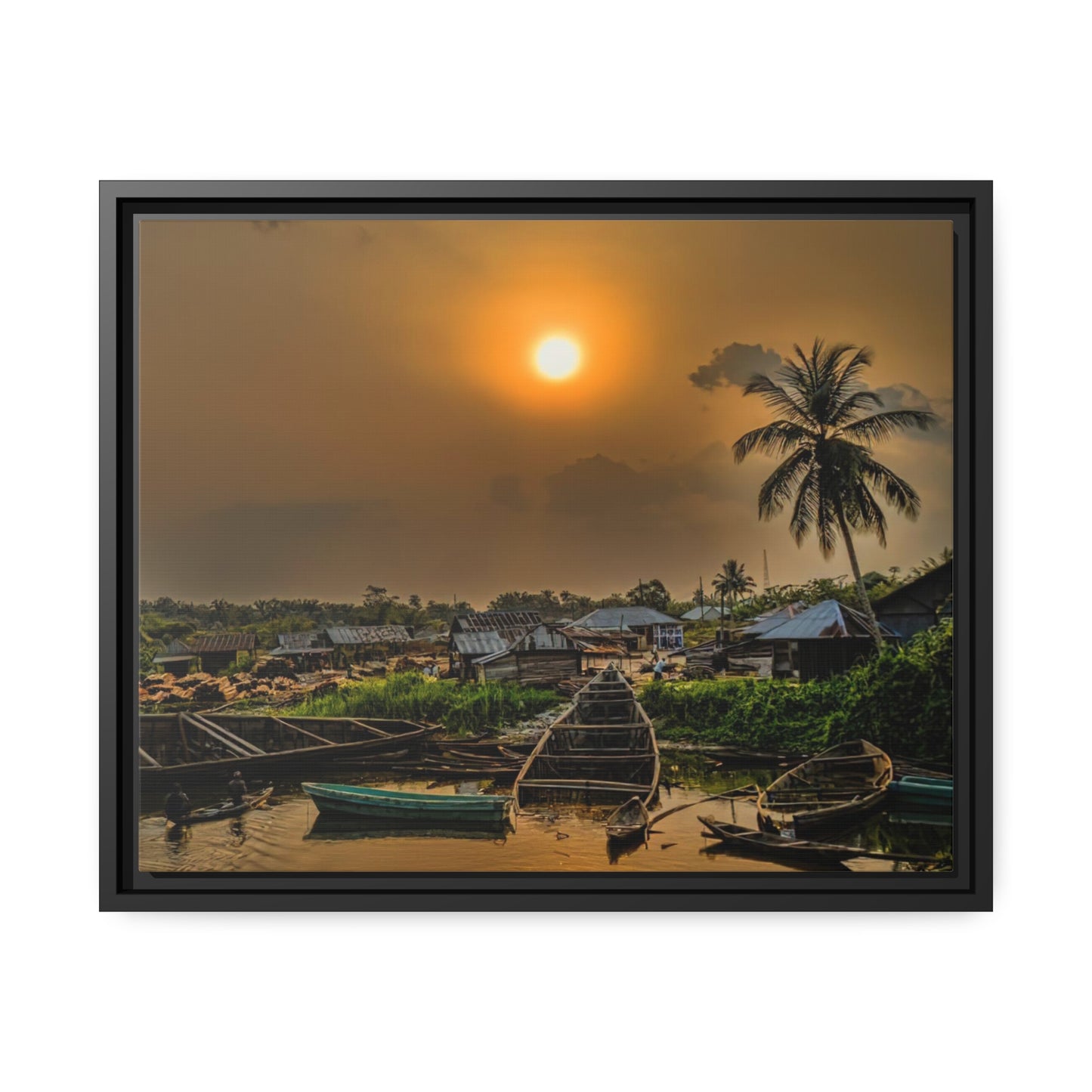 Framed Canvas : Village Sunset