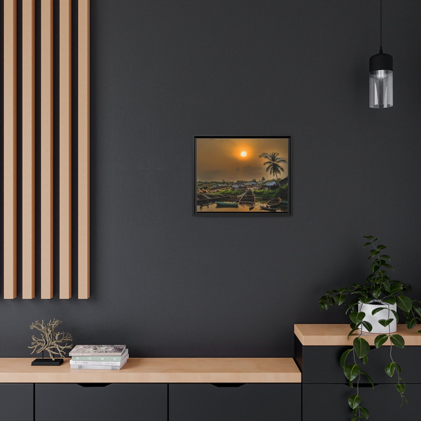 Framed Canvas : Village Sunset