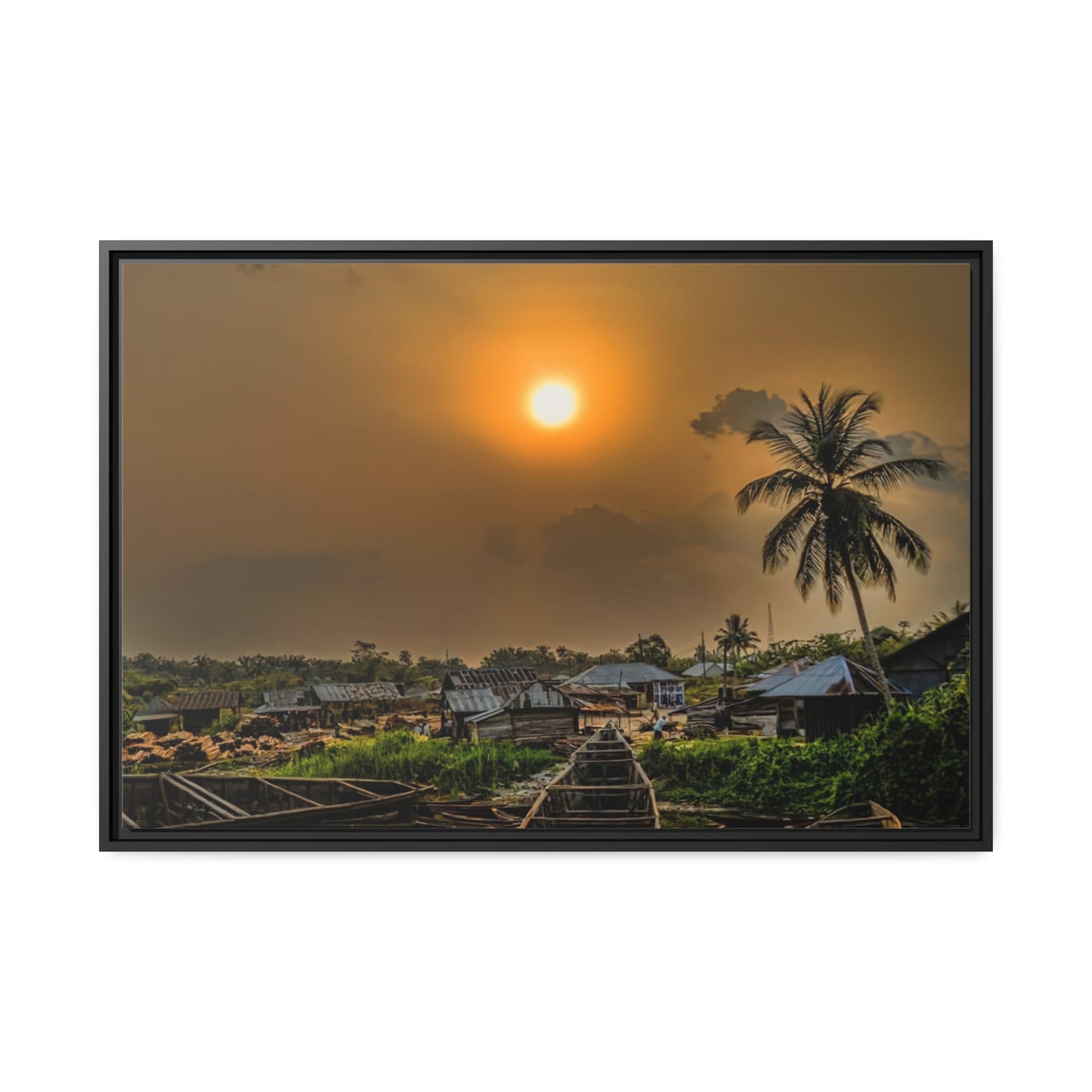 Framed Canvas : Village Sunset