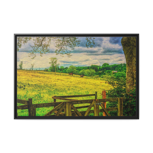 Framed Canvas : Horses Grazing