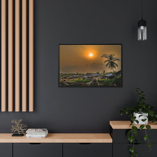 Framed Canvas : Village Sunset