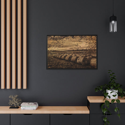 Framed Canvas : Rustic Haystacks