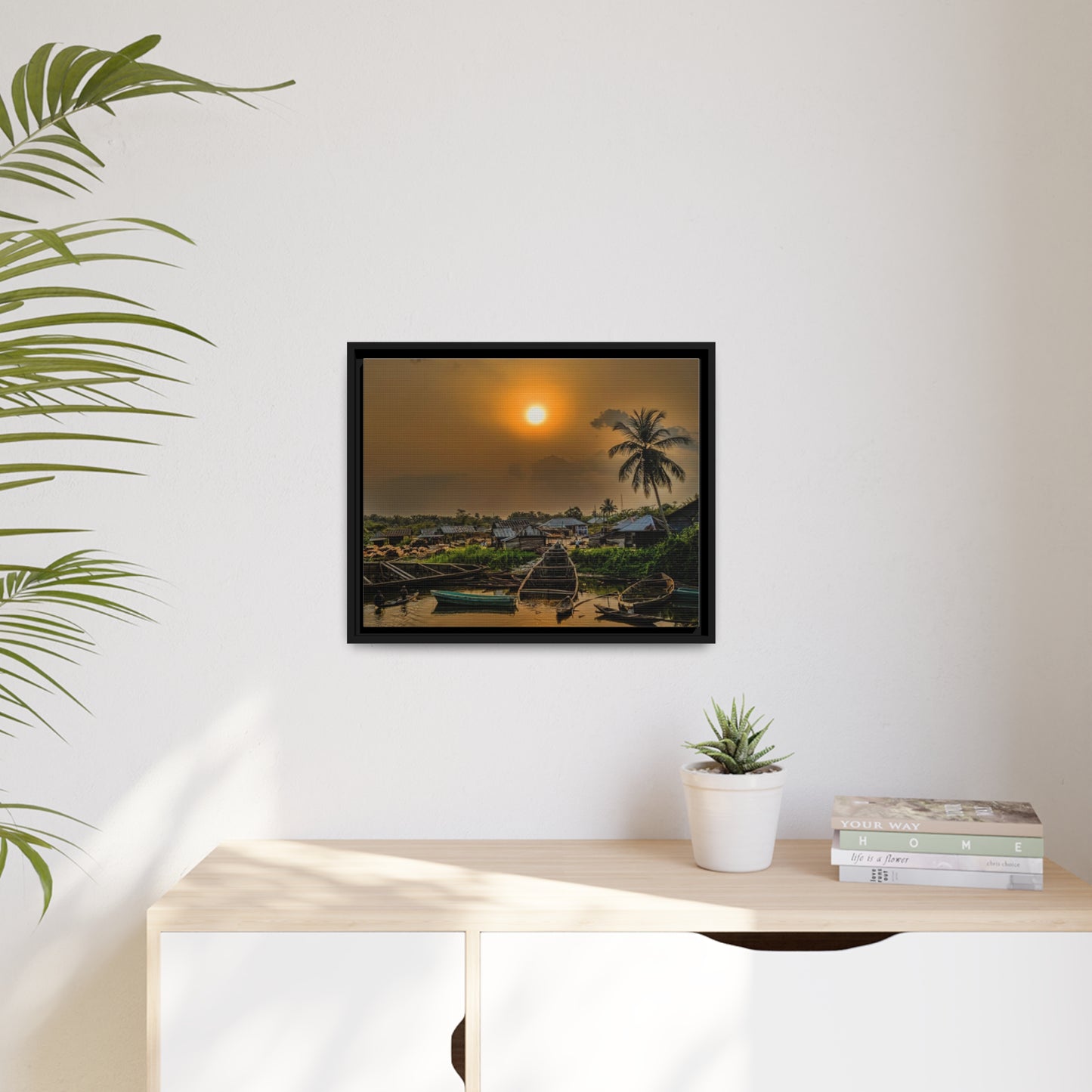 Framed Canvas : Village Sunset